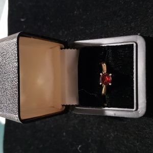 Gold Tone Overlay Ring with Round  Ruby